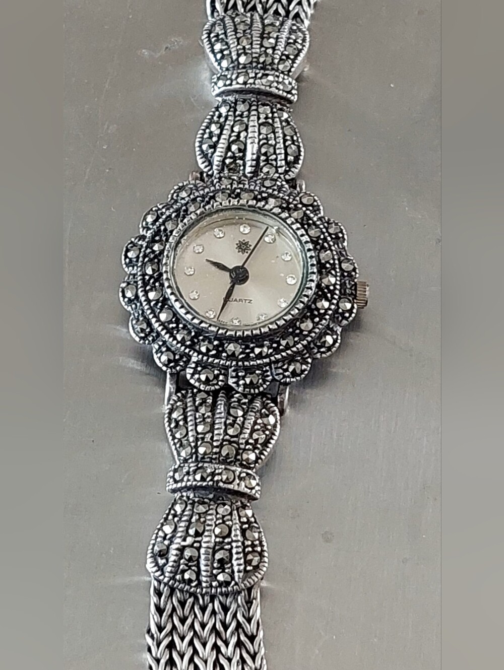 Antique Victorian sterling silver Marcasite, Diamond wrist watch
